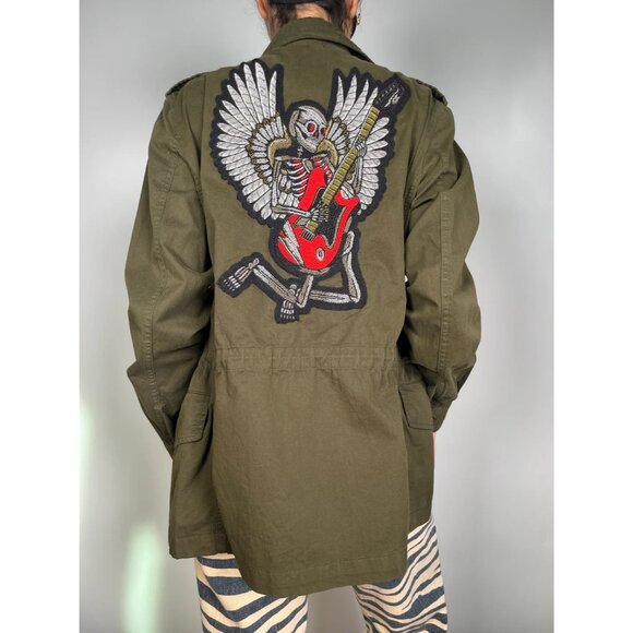 Zadig & Voltaire Kayak Bis Jacket Military Green XS Skull Guitar Patch - Picture 1 of 11